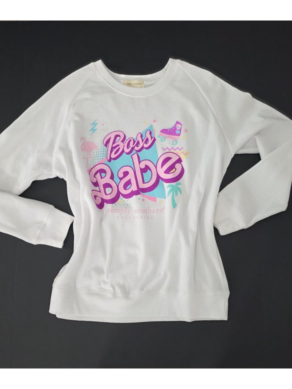 Simply Southern Boss Babe Retro Neon Graphic Sweatshirt Small